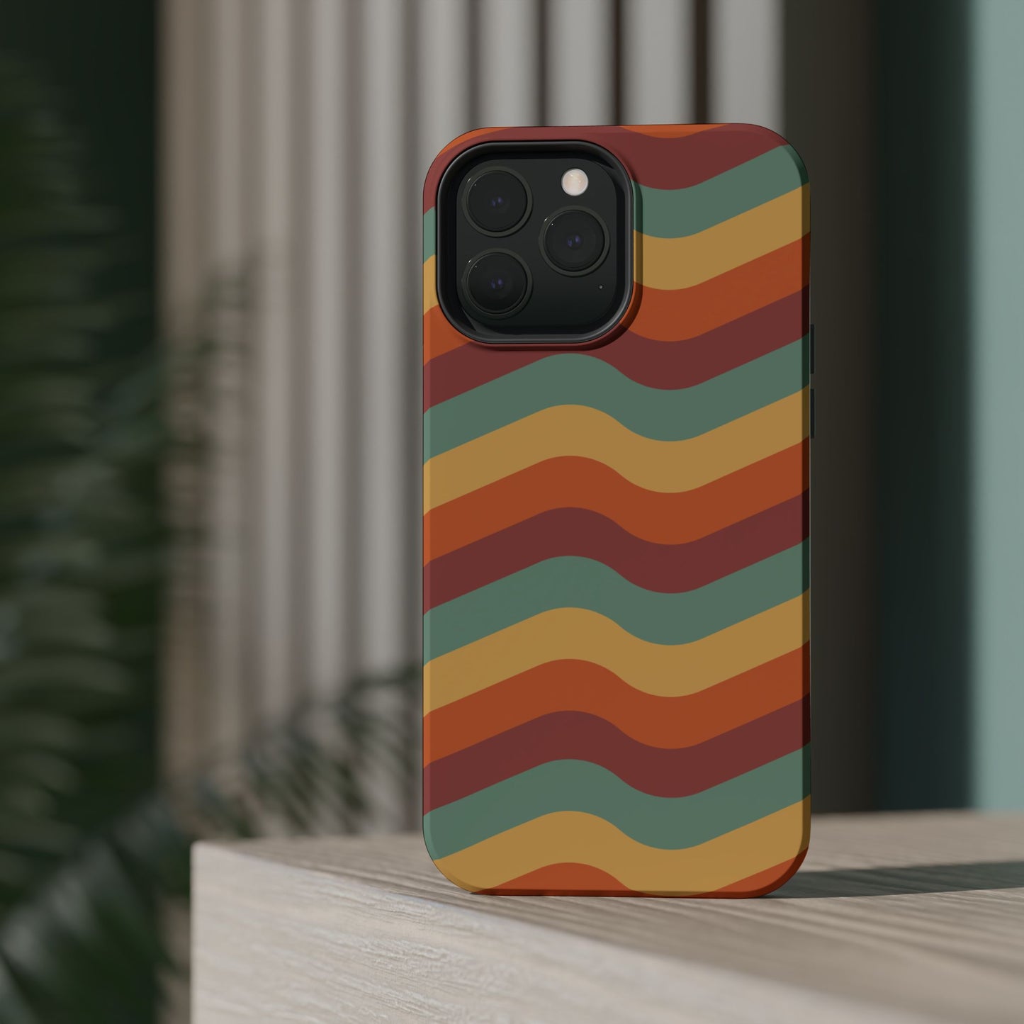 Retro Vibe Wavy Stripes MagSafe iPhone Case – 70s-Inspired in Teal, Orange, and Rust