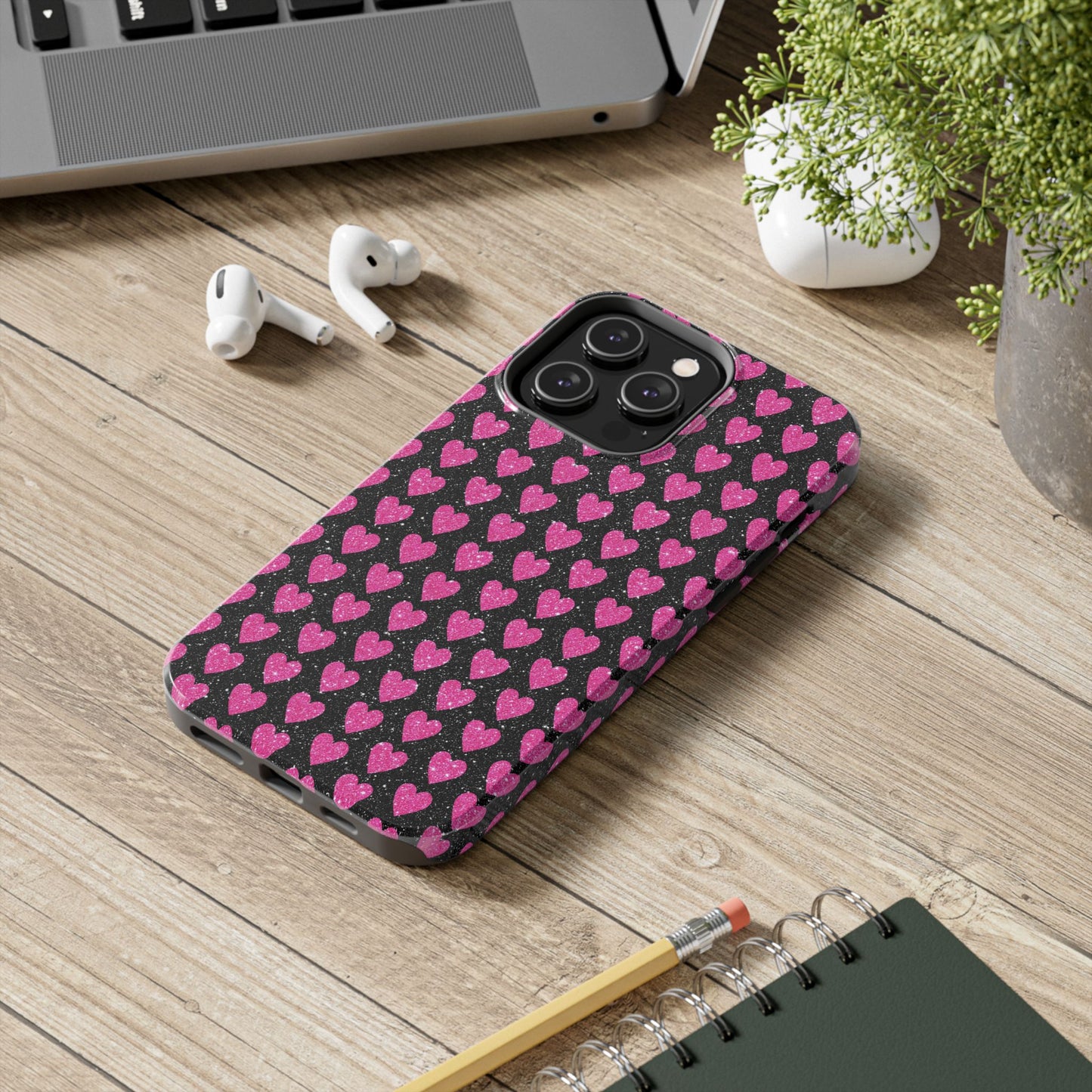 Glitter Pink Hearts iPhone Case