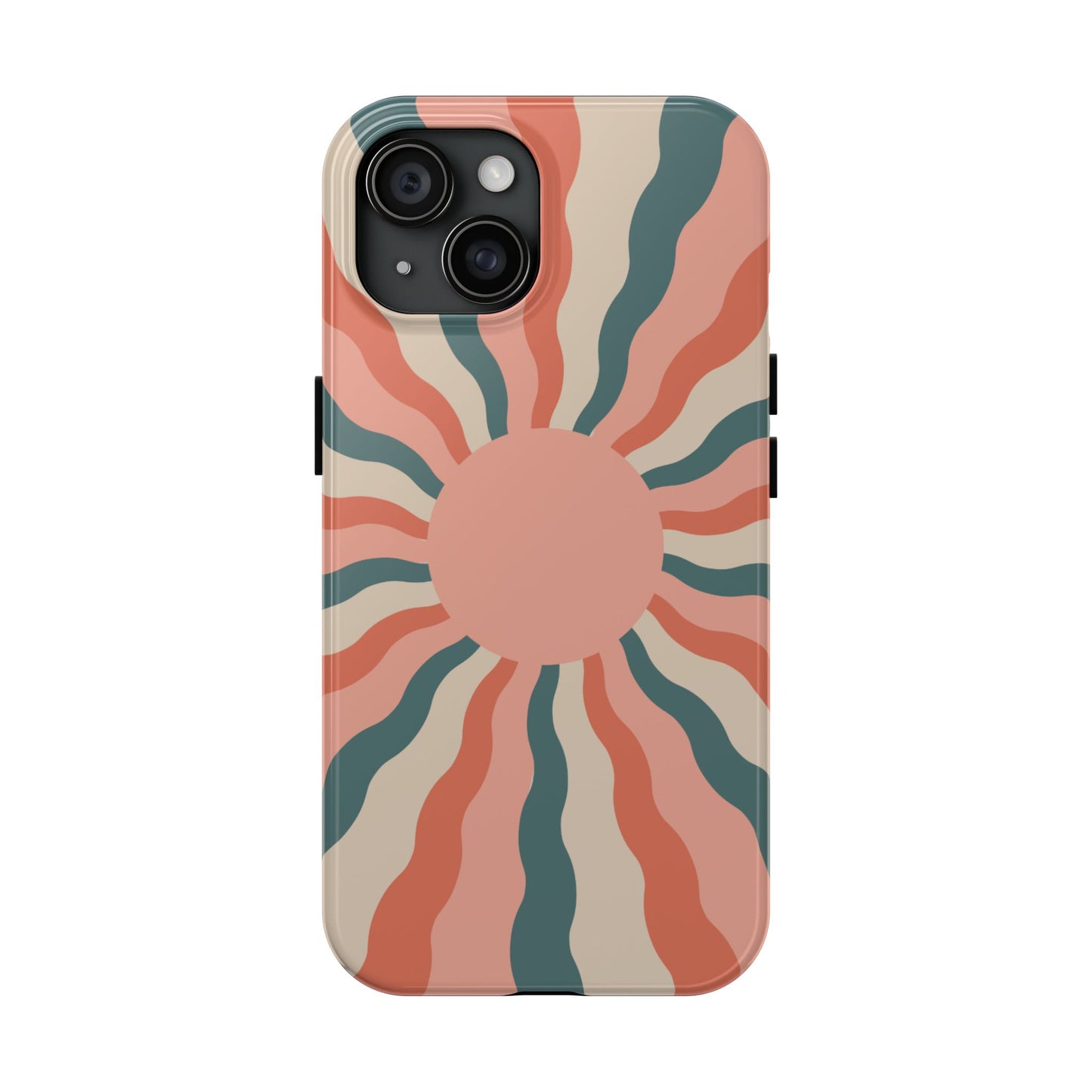 Retro Sunburst iPhone Case – Bold 70s-Inspired Waves in Coral, Teal, and Cream