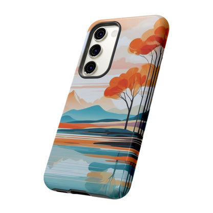 Serene Sunset Lake Samsung Galaxy  Case – Minimalist Landscape Art, Dual-Layer Protection