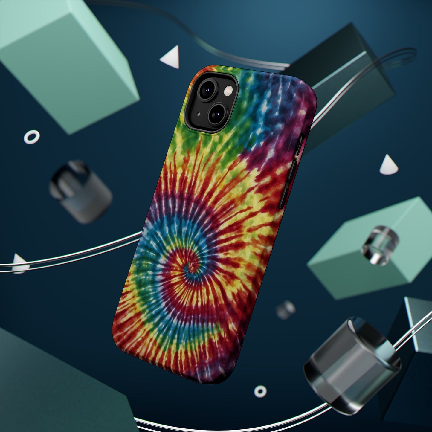 Vibrant Spiral Tie-Dye MagSafe Case – Retro Rainbow Design