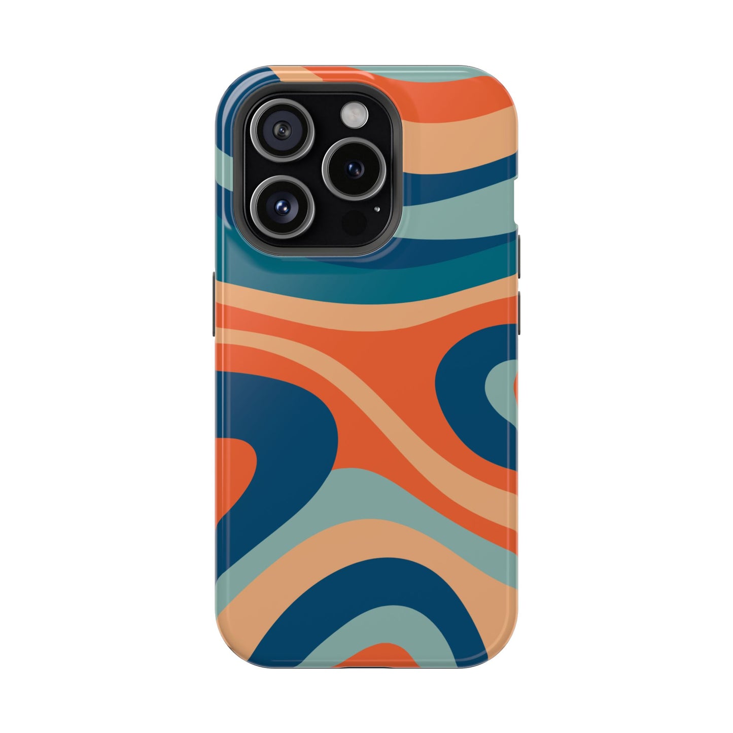 Retro Vibe Wavy Stripes MagSafe iPhone Case – 70s-Inspired in Teal, Orange, and Rust