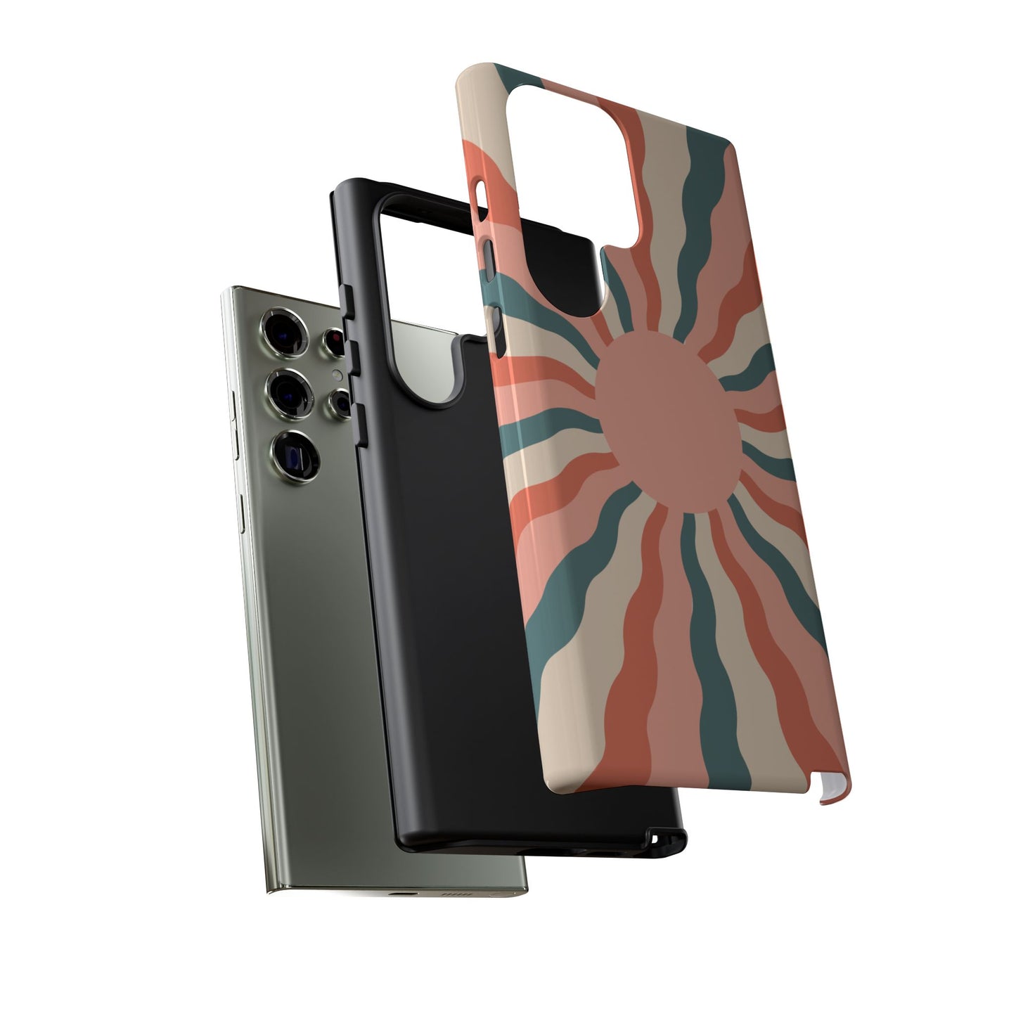 Retro Sunburst Samsung Galaxy Case – Bold 70s-Inspired Waves in Coral, Teal, and Cream