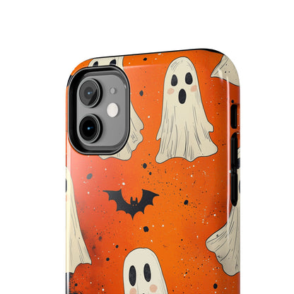 Spooky Ghosts & Bats iPhone Case – Vibrant Orange Halloween Design