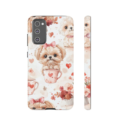 Puppies & Heart Mugs Samsung Galaxy Case – Sweet Dog & Floral Design, Shockproof & Slim