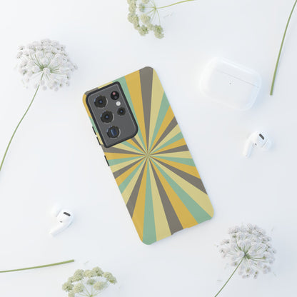 Vintage Sunburst Rays Samsung Galaxy Case – Bold 70s-Inspired Burst in Yellow, Mint, and Gray