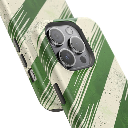 Green Stripes MagSafe iPhone Case – Bold Diagonal Brushstroke Design