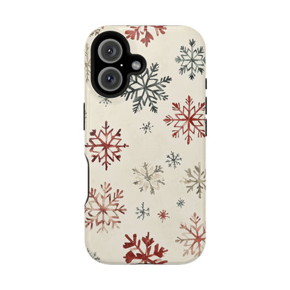 Vintage Red and Gray Snowflake Pattern – MagSafe iPhone Series Case