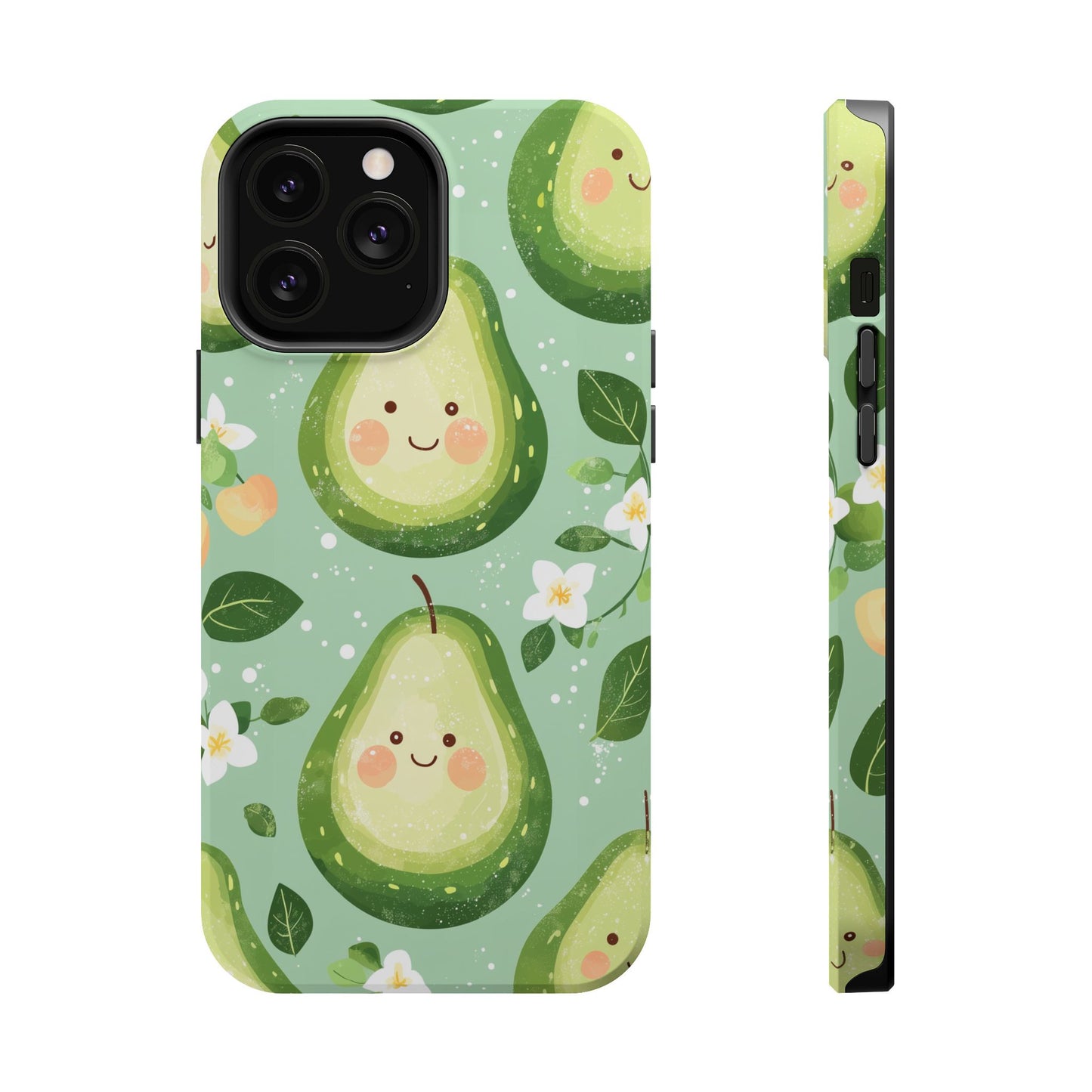 Smiling Avocados Tough MagSafe iPhone Case – Cute Avocado Design, Dual-Layer Protection