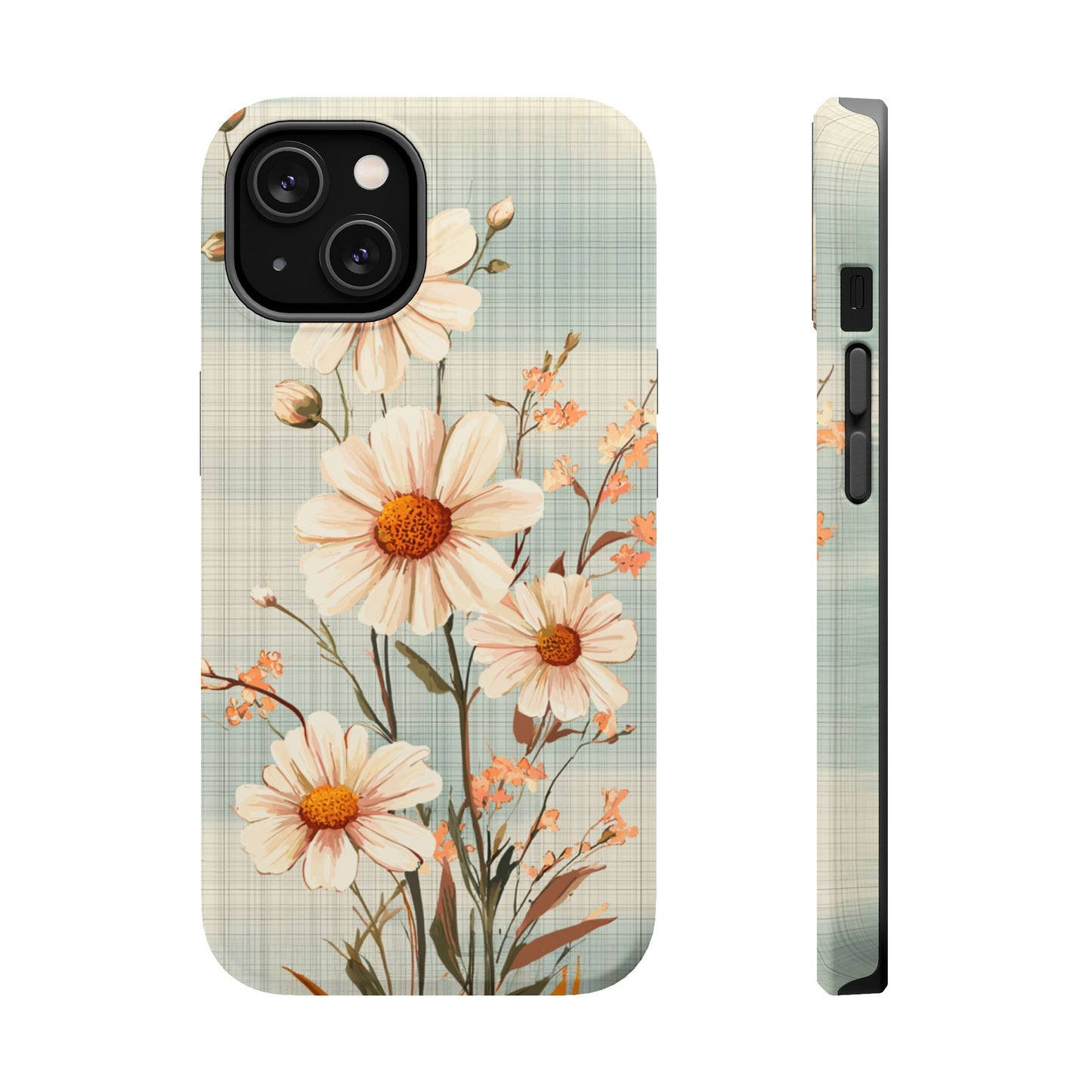 Pastel Green Daisy MagSafe iPhone Case - Floral Plaid Protective Cover