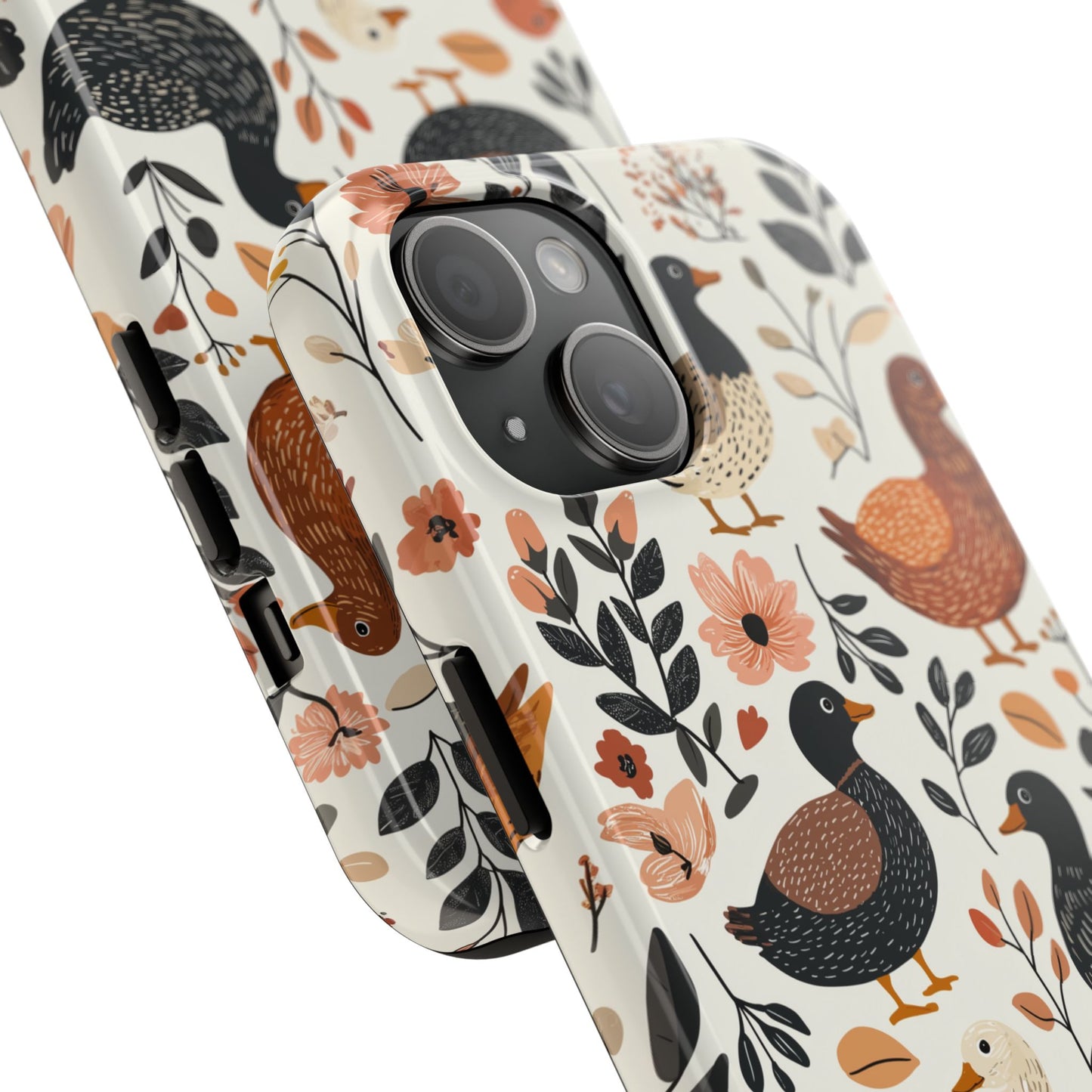 Farm Duck & Flowers iPhone Case – Vintage Floral Design