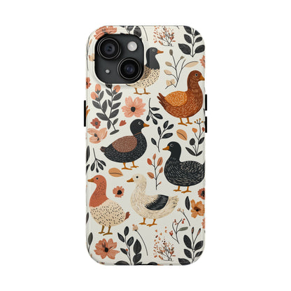 Farm Duck & Flowers iPhone Case – Vintage Floral Design