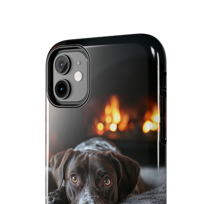 Cozy German Shorthaired Pointer iPhone Case – Rustic Fireplace Protective Cover