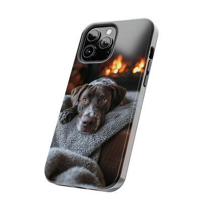 Cozy German Shorthaired Pointer iPhone Case – Rustic Fireplace Protective Cover