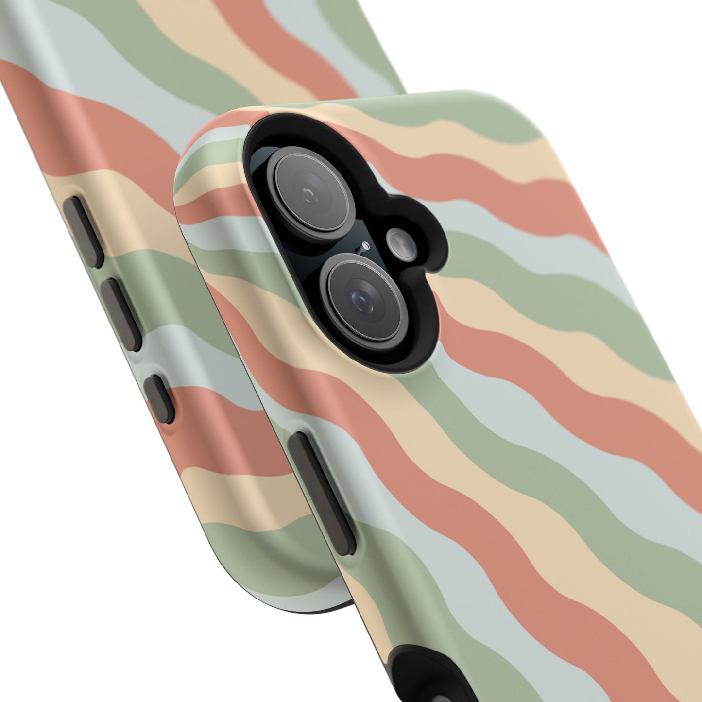 Earthy Retro Waves MagSafe iPhone Case – 70s-Inspired Wavy Stripes in Soft Green, Cream, and Rust