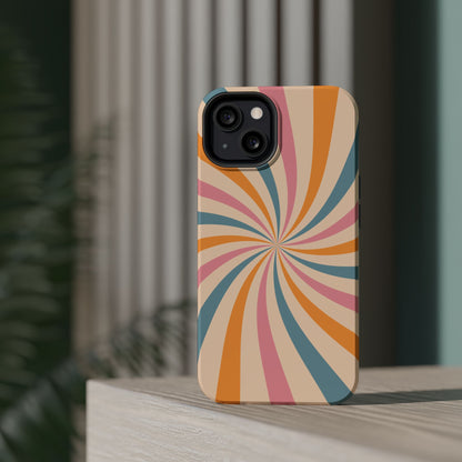 Retro Swirl Pattern MagSafe iPhone Case – Bold 70s Vibe in Pink, Orange, and Orange