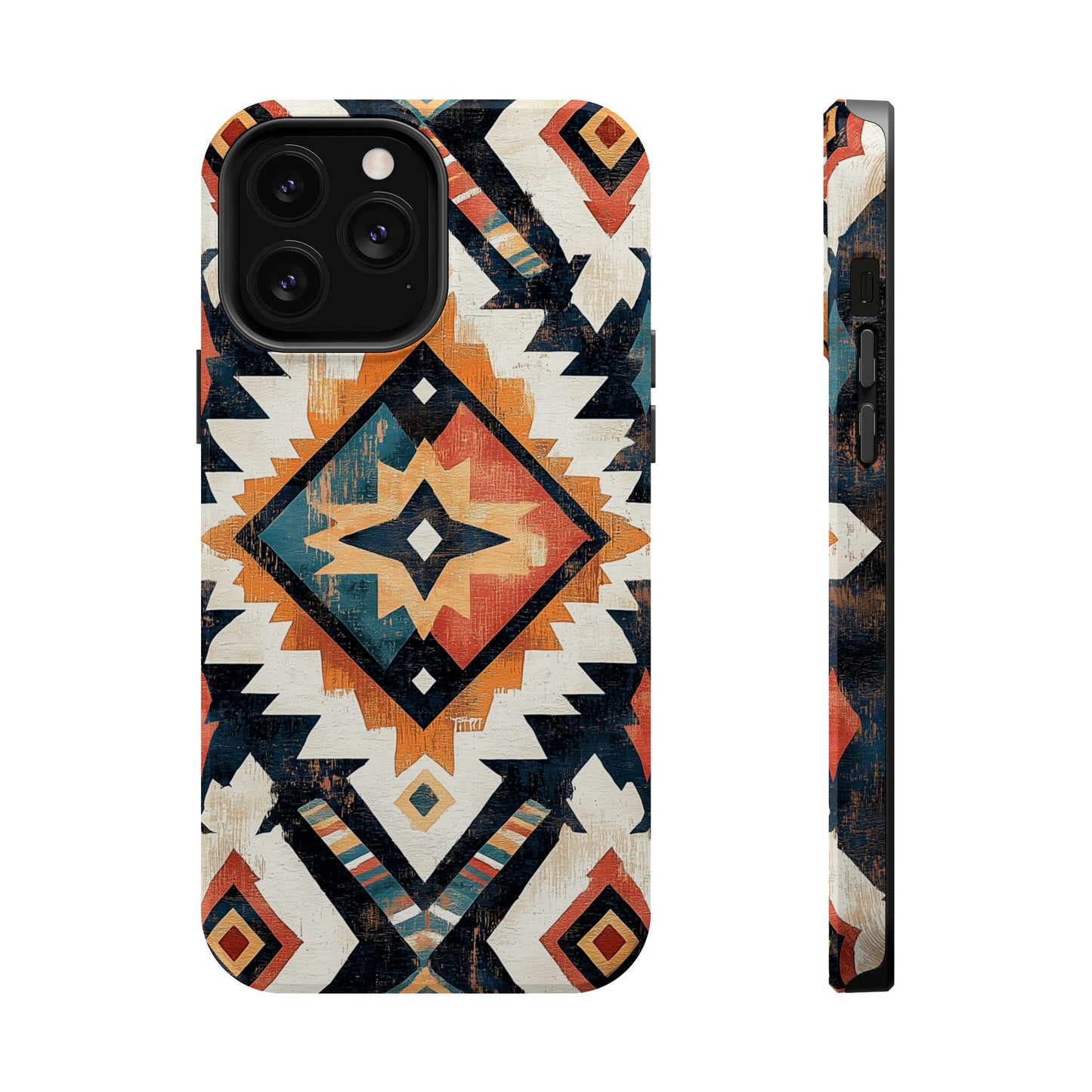 Vintage Southwestern Diamond Tough MagSafe iPhone Case – Rustic Tribal Design, Dual-Layer Protection