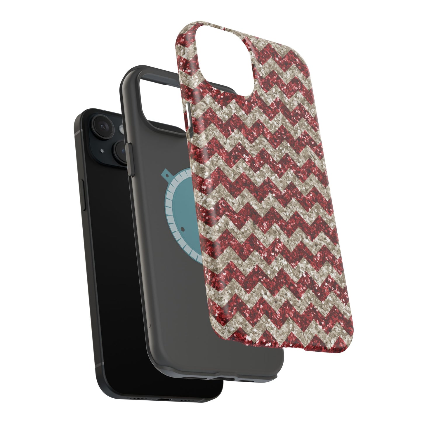 Sparkling Red & White Chevron – Glitter Illusion MagSafe iPhone Case