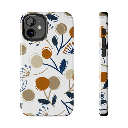 Modern Botanical Berries Tough iPhone Case – Earthy Tones & Navy Accents, Shock-Resistant