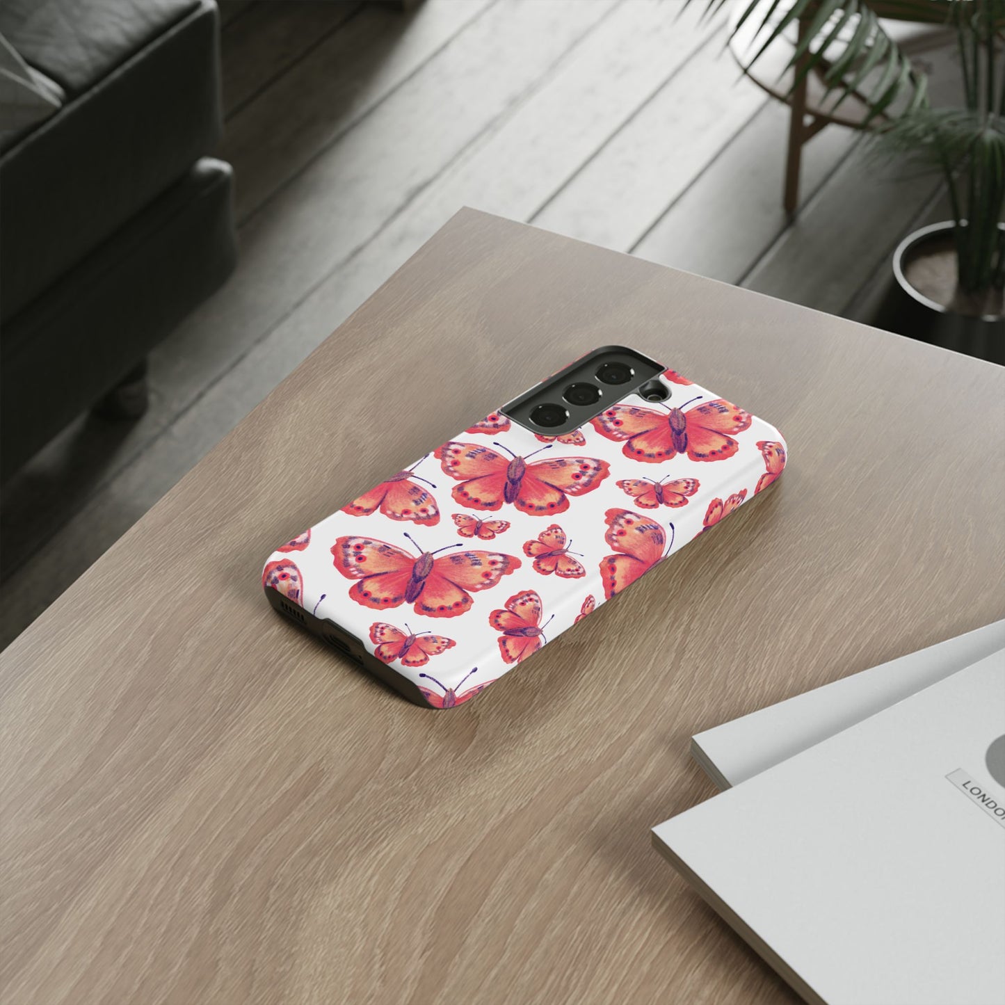 Coral Butterfly Samsung Galaxy Case – Slim, Protective Design with Bold Watercolor Print