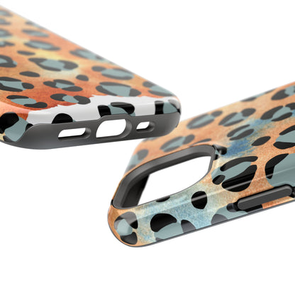 Sunset Watercolor Leopard Print Tough MagSafe iPhone Case – Artistic Animal Pattern with Dual-Layer Protection