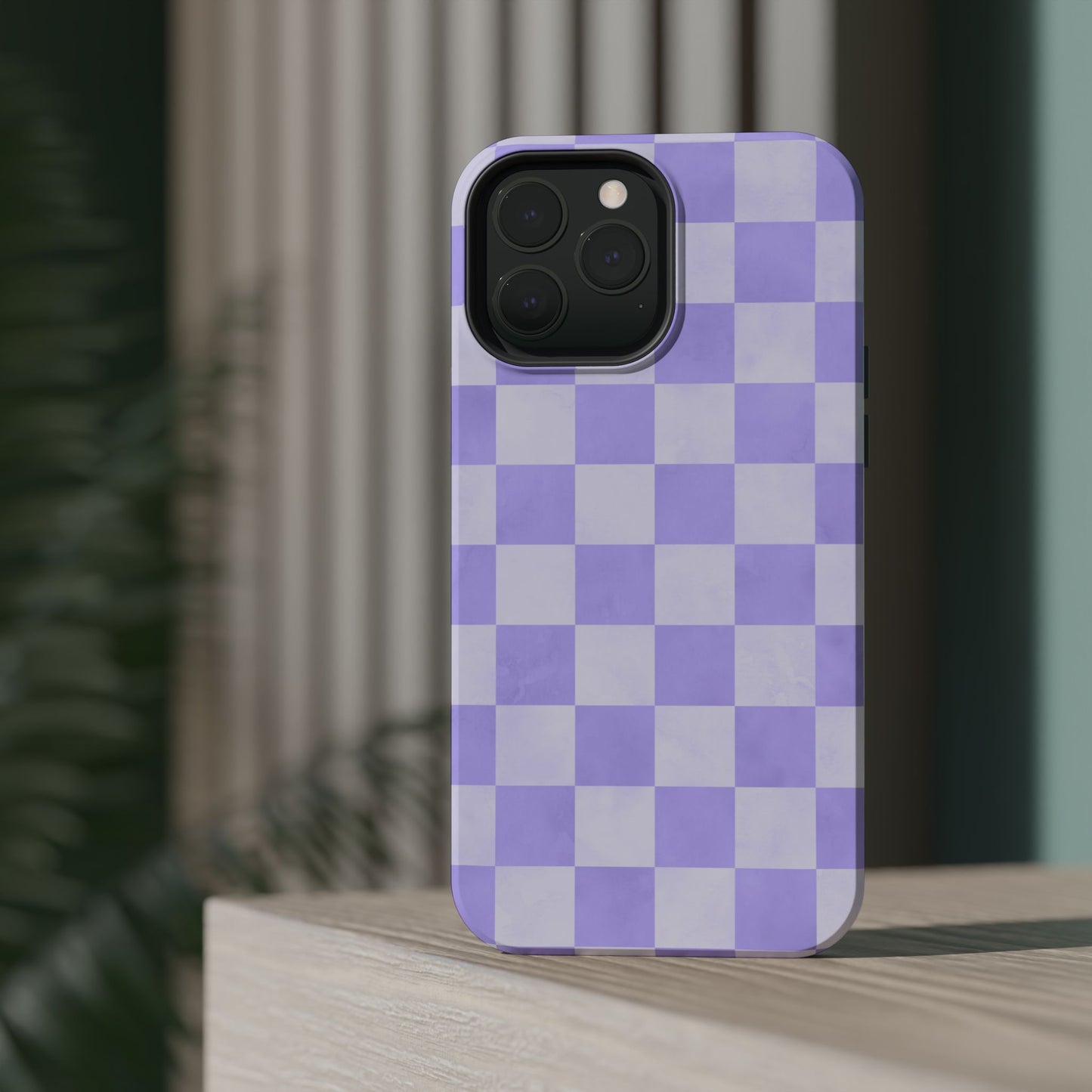 Lavender Checkerboard MagSafe iPhone Case – Shockproof, Smooth Matte Finish, Dual-Layer Design