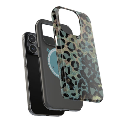 Moody Watercolor Leopard Print Tough MagSafe iPhone Case – Earthy Abstract Pattern with Dual-Layer Protection