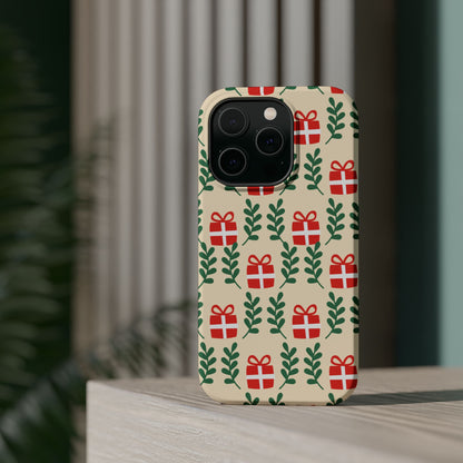 MagSafe iPhone Case: Holiday Cheer – Red Gifts & Green Leaves