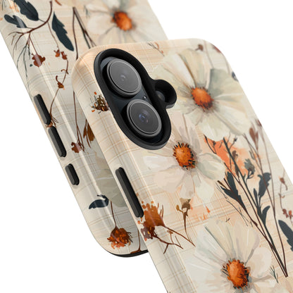 Pastel Orange Floral iPhone Case - Elegant Plaid Protective Cover