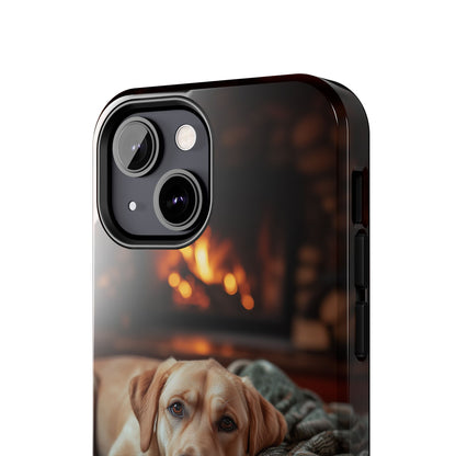 Cozy Labrador by Fireplace iPhone Case – Rustic Cabin Protective Cover