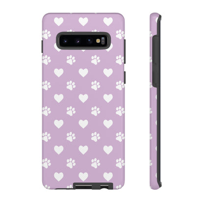 Purple Hearts & Paw Prints - Cute Pet Lover Phone Case