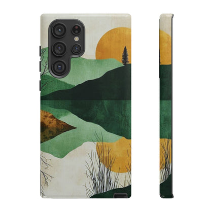 Retro Mountain Sunrise Samsung Galaxy Case – Minimalist Landscape Design, Dual-Layer Protection