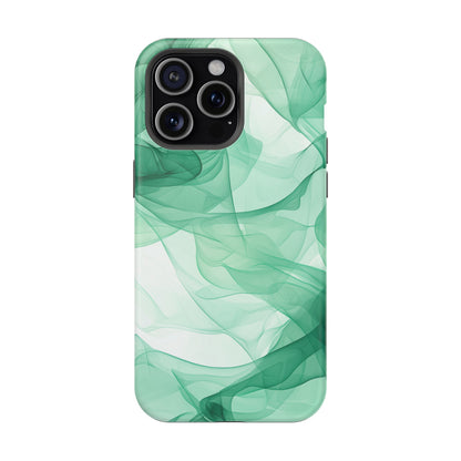 Translucent Flowing Green Fabric MagSafe iPhone Case – Elegant Fluid Design