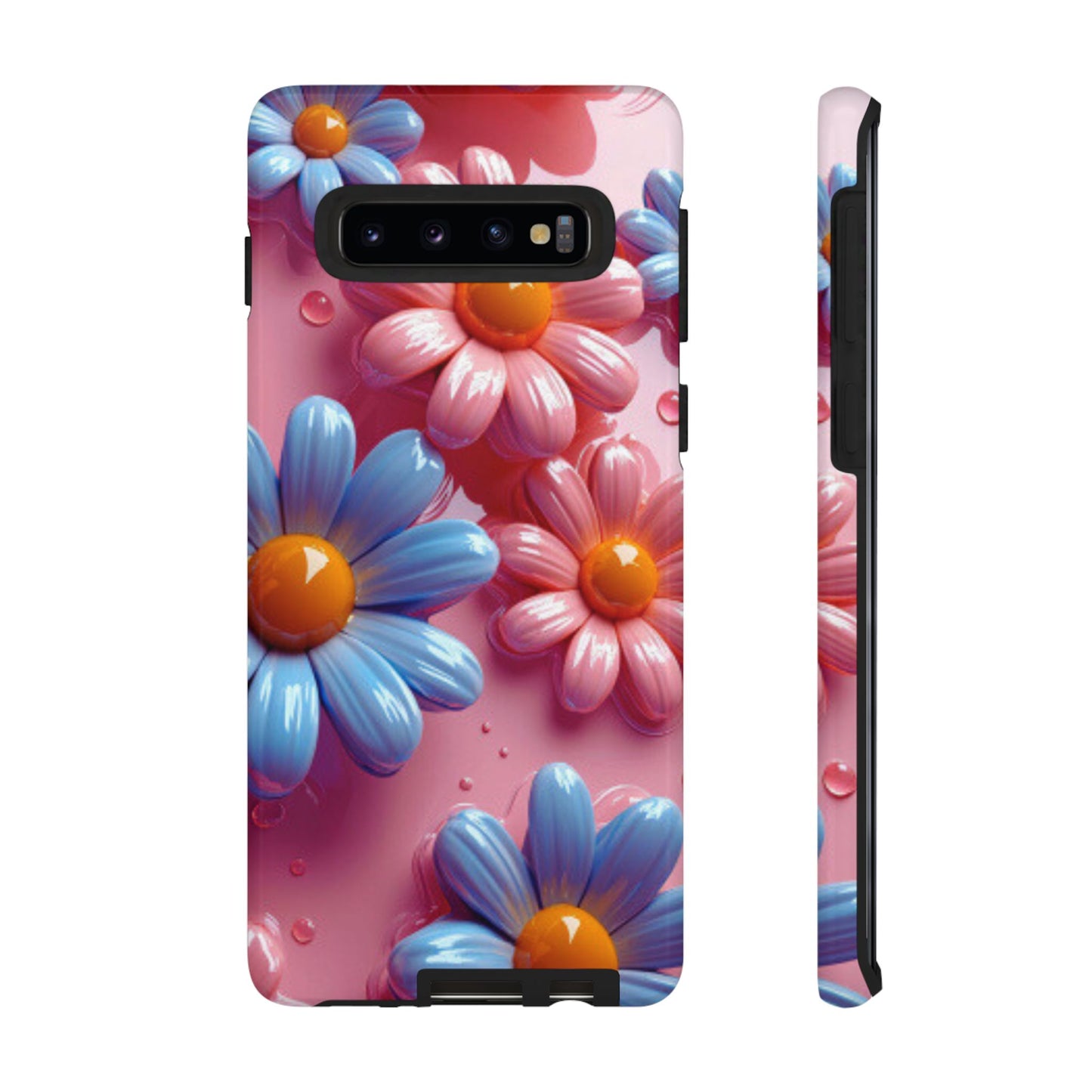 Pastel Daisy 3D Samsung Galaxy Case – Glossy Pink and Blue Floral Design, Full Protection - BOGO Cases