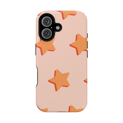 Retro Orange Stars MagSafe iPhone Case – Shock-Resistant, Smooth Matte Finish, Dual-Layer Design