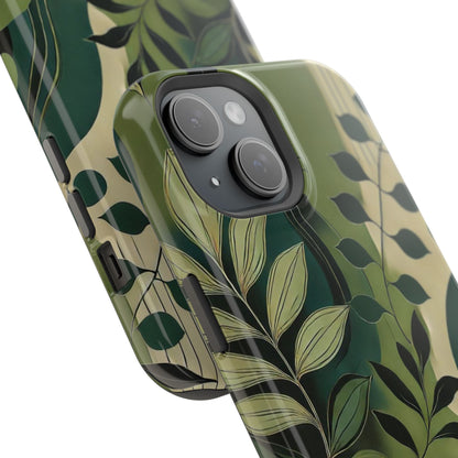 Abstract Green Leaves MagSafe iPhone Case - Nature-Inspired Protective Cover