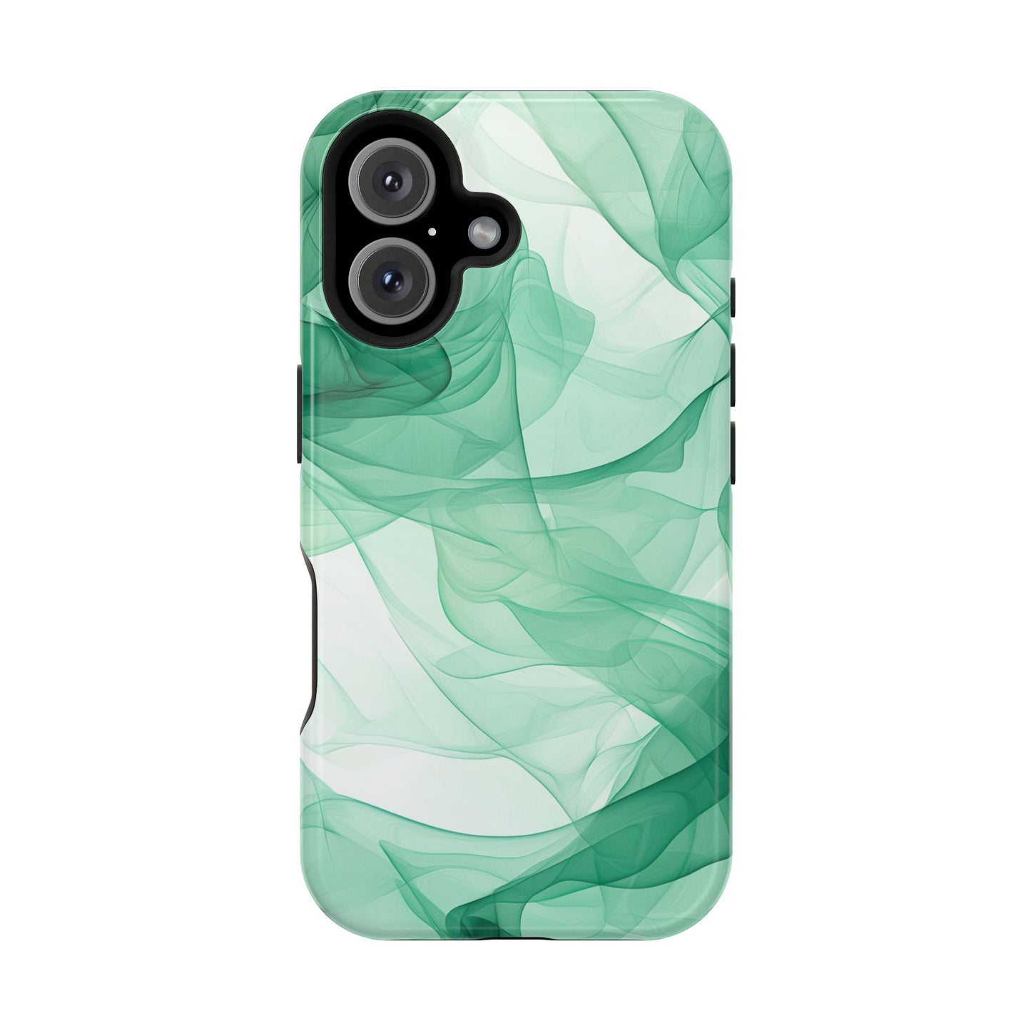 Translucent Flowing Green Fabric MagSafe iPhone Case – Elegant Fluid Design