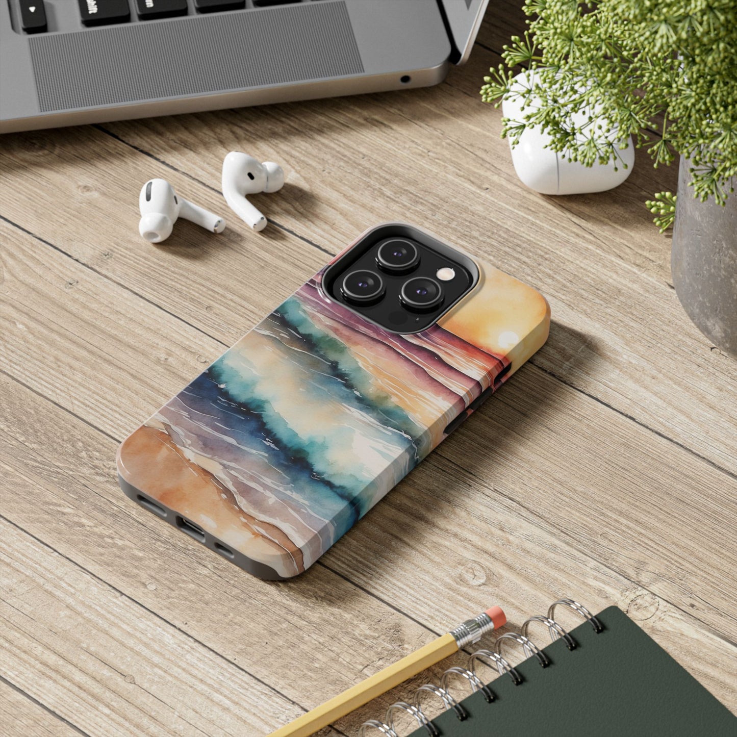 Sunset Waves iPhone Case – Vibrant Watercolor Design