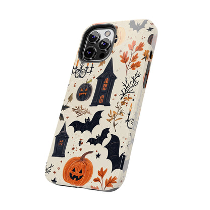 Haunted Halloween iPhone Case – Haunted House, Bats, and Pumpkins Design