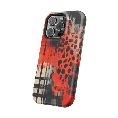 MagSafe iPhone Case: Cheetah Plaid – Red & Black Pattern