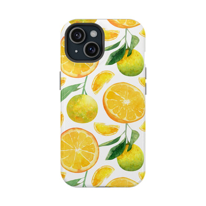 Sunny Citrus Grove Tough MagSafe iPhone Case – Watercolor Orange Design, Dual-Layer Protection