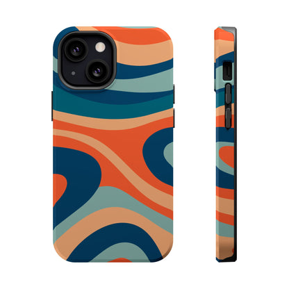 Retro Vibe Wavy Stripes MagSafe iPhone Case – 70s-Inspired in Teal, Orange, and Rust