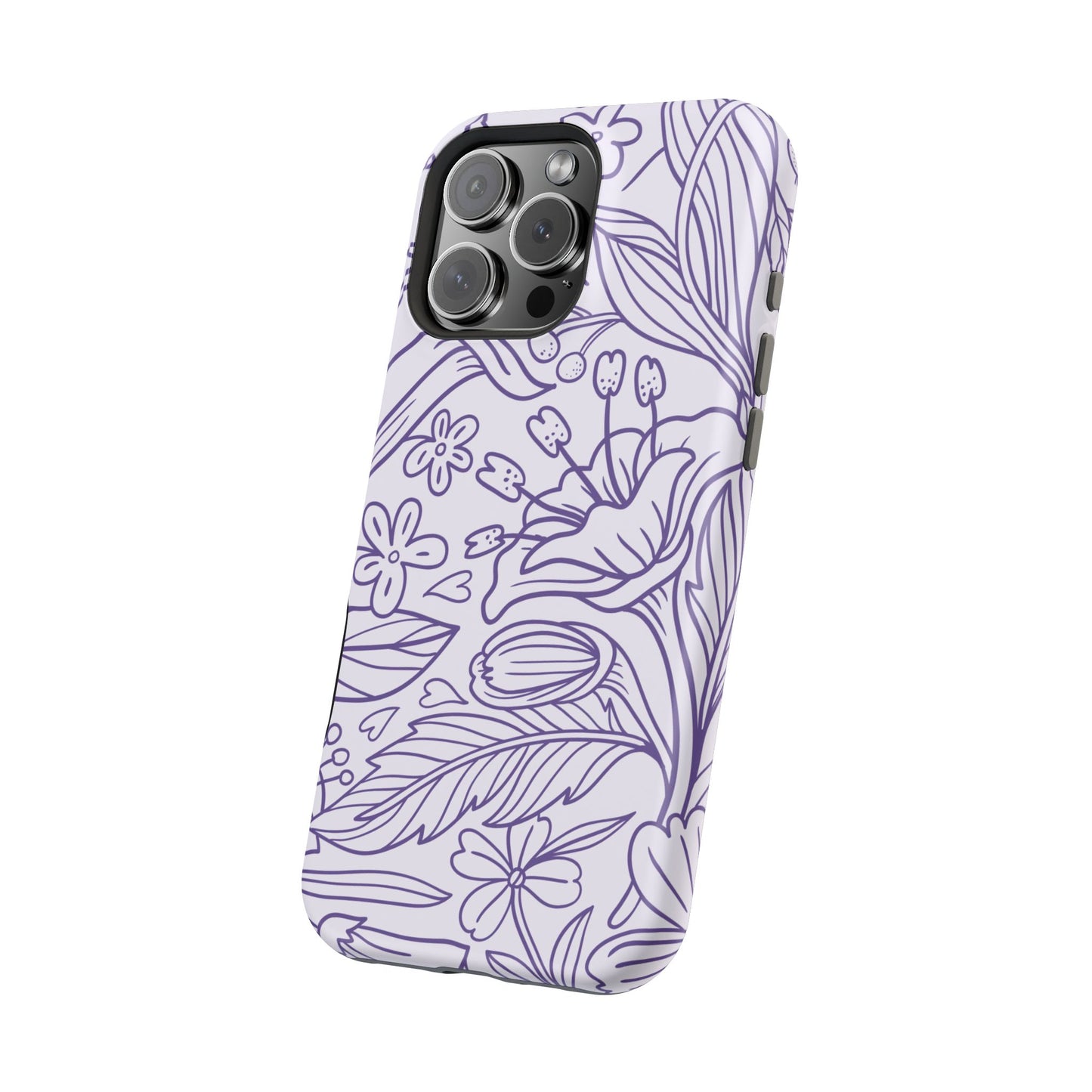 Lavender Floral Line Art Tough MagSafe iPhone Case – Minimalist Botanical Design with Dual-Layer Protection