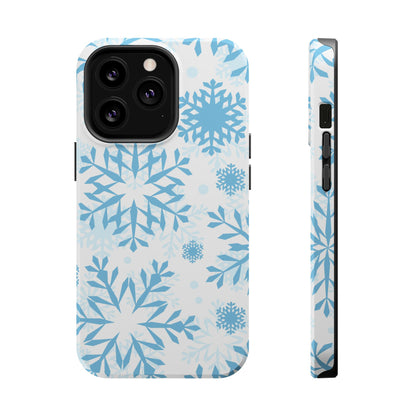 Frosty Blue Snowflakes MagSafe iPhone Case – Shockproof, Smooth Matte Finish, Dual-Layer Design