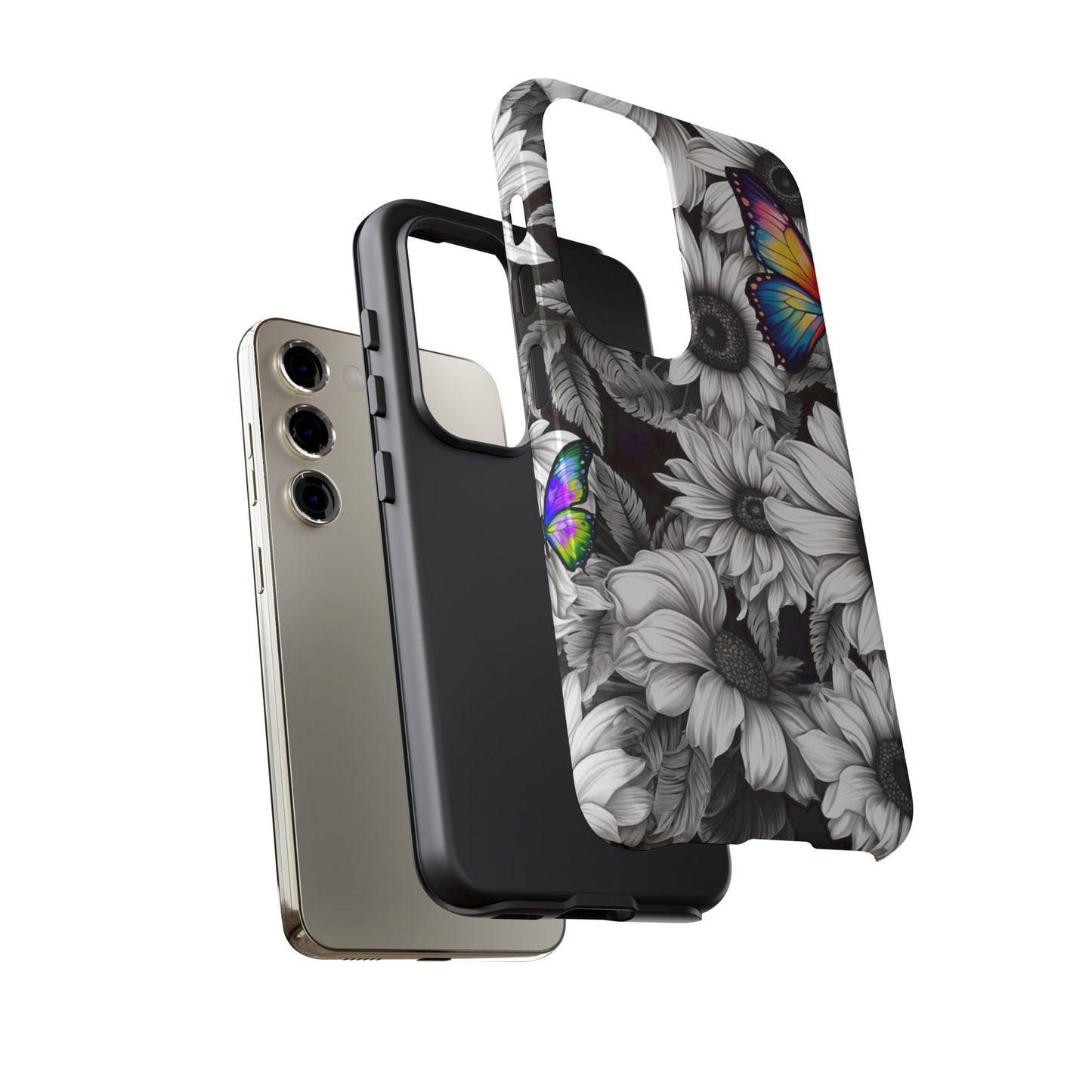 Rainbow Butterflies & Monochrome Sunflowers – Samsung Galaxy Case