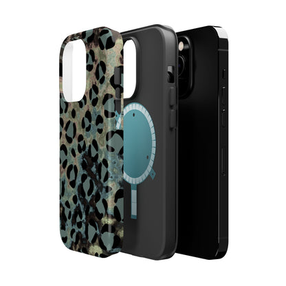 Moody Watercolor Leopard Print Tough MagSafe iPhone Case – Earthy Abstract Pattern with Dual-Layer Protection