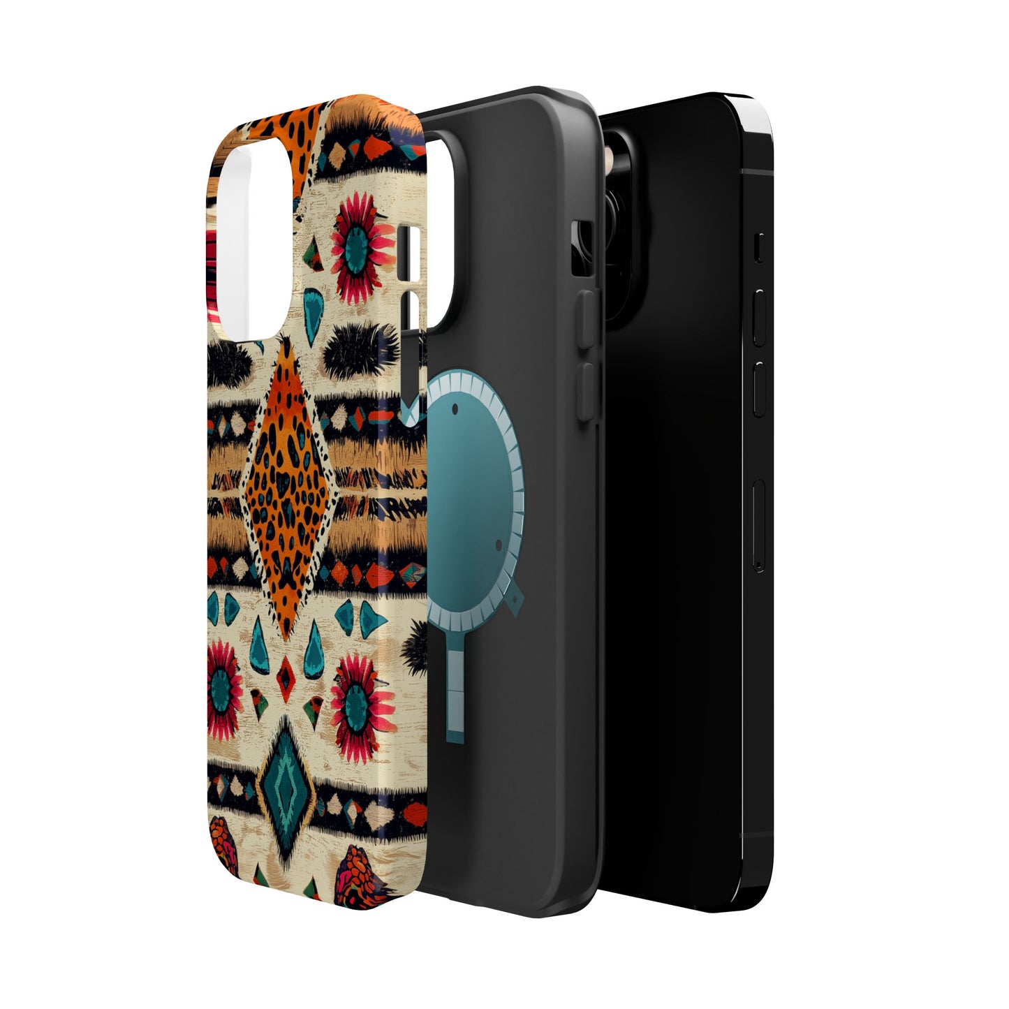 Wild Boho Leopard Print & Floral Tough MagSafe iPhone Case – Eclectic Tribal Design, Dual-Layer Protection