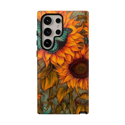 Vintage Blue Butterfly & Sunflower Art – Samsung Galaxy Case