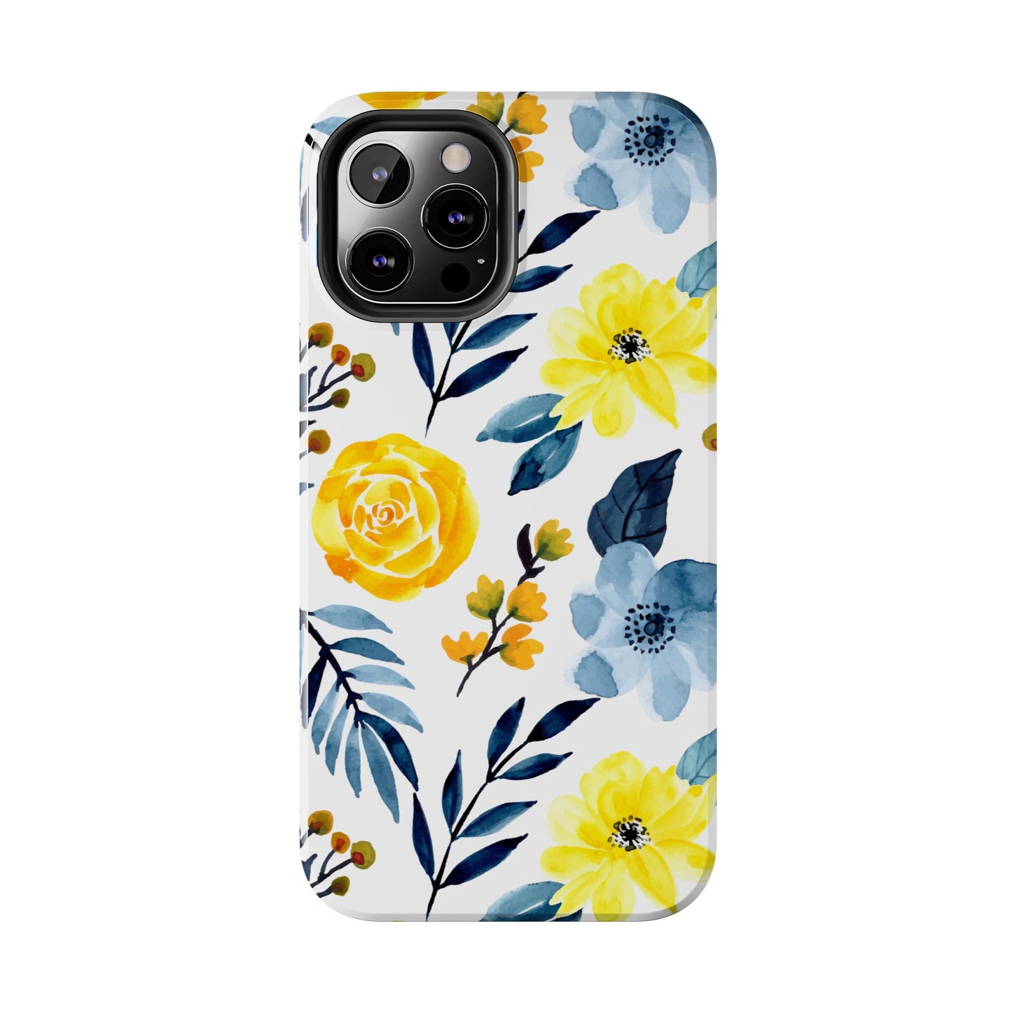 Golden Yellow & Sky Blue Floral – Watercolor Botanical iPhone Case