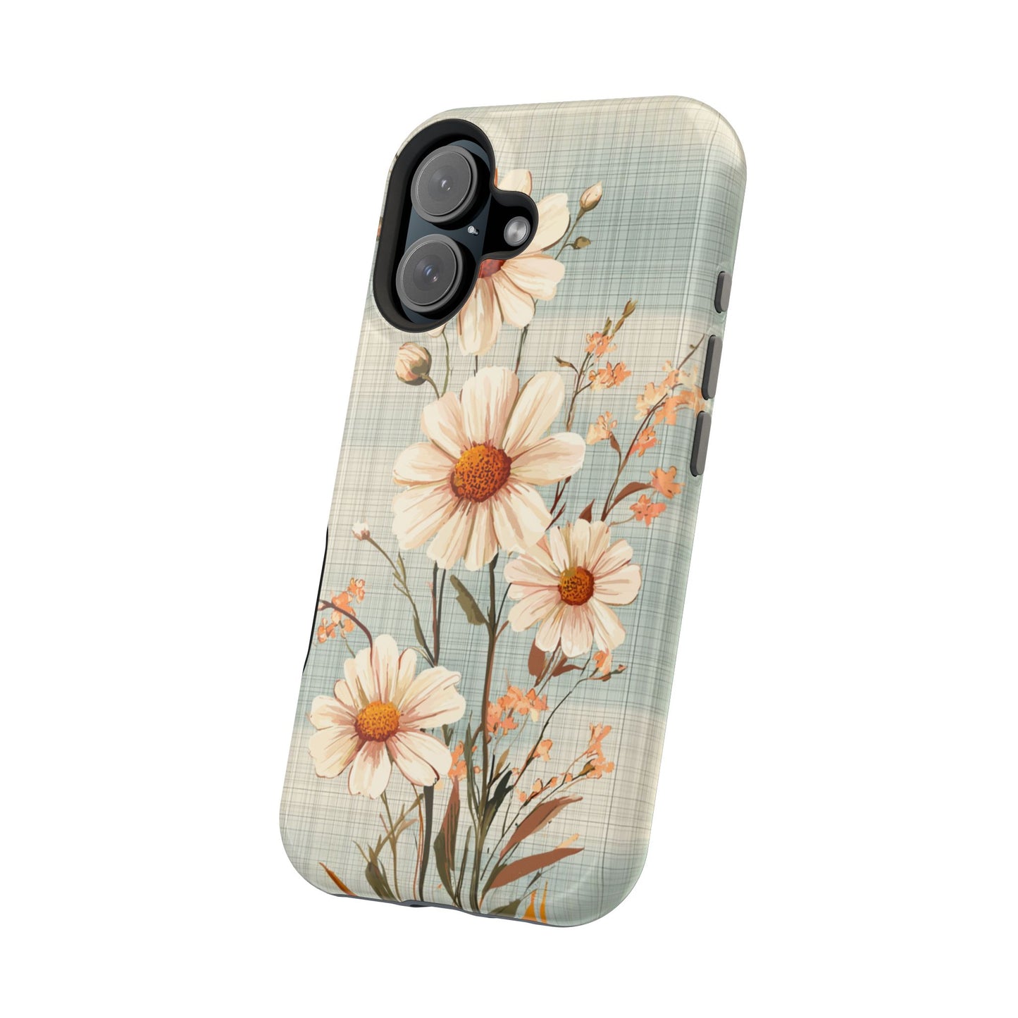 Pastel Green Daisy MagSafe iPhone Case - Floral Plaid Protective Cover